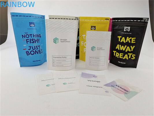 Bio bolsa impresa de encargo de papel colorida reutilizable del soporte del alimento para animales del bolso de Kraft para arriba