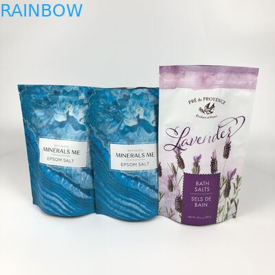 Las bolsas embaladas reutilizables impresas para el baño empapan se colocan encima de la cremallera de aluminio Matte Blue Mylar