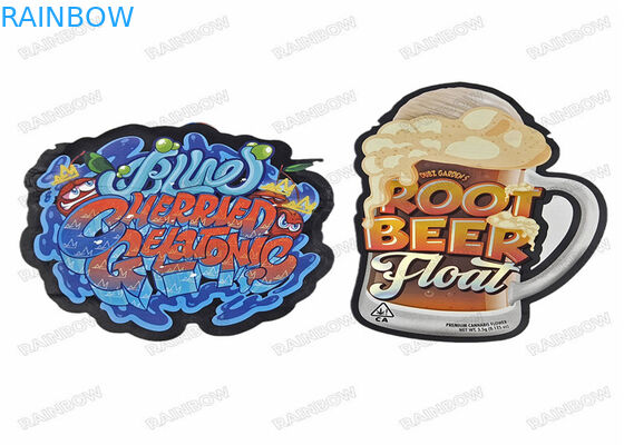 Bolsas de Mylar troqueladas con cremallera de forma especial Irregular holográfica de 3,5g con diseño a prueba de niños de plástico impreso personalizado