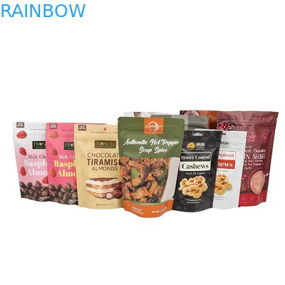 Logotipo de venta al por mayor personalizado Impreso de grado alimenticio Embalaje de chocolate Snack Cerradura Stand Up Bolsa de plástico