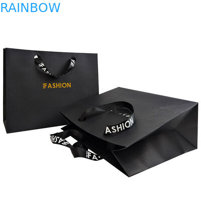 Logotipo de marca personalizado Papel negro de lujo embalaje de ropa regalo bolsa de compras embalaje de papel