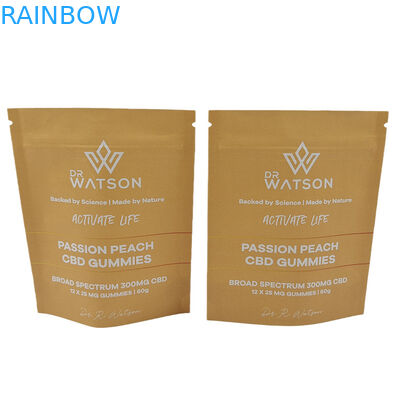 Venta caliente Diseño personalizado Impreso Biodegradable Bolsa de papel Kraft Stand Up Eco Friendly Gummie Candy Embalaje