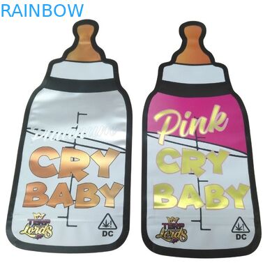 Bolsa impresora a prueba de niños con cierre de cremallera holográfica de corte a presión Bolsa Mylar 3.5g Forma especial Bolsa de embalaje comestible de dulces gomosos