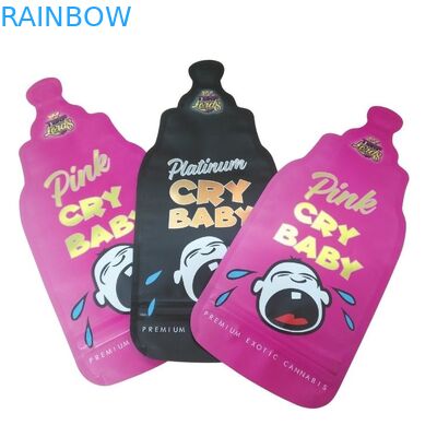 Bolsa impresora a prueba de niños con cierre de cremallera holográfica de corte a presión Bolsa Mylar 3.5g Forma especial Bolsa de embalaje comestible de dulces gomosos