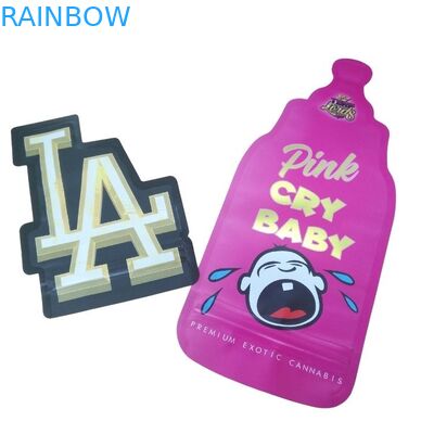 Bolsa impresora a prueba de niños con cierre de cremallera holográfica de corte a presión Bolsa Mylar 3.5g Forma especial Bolsa de embalaje comestible de dulces gomosos