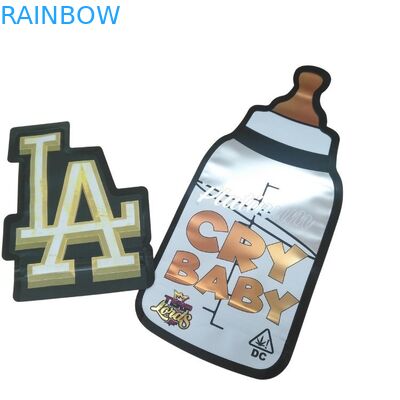 Bolsa impresora a prueba de niños con cierre de cremallera holográfica de corte a presión Bolsa Mylar 3.5g Forma especial Bolsa de embalaje comestible de dulces gomosos