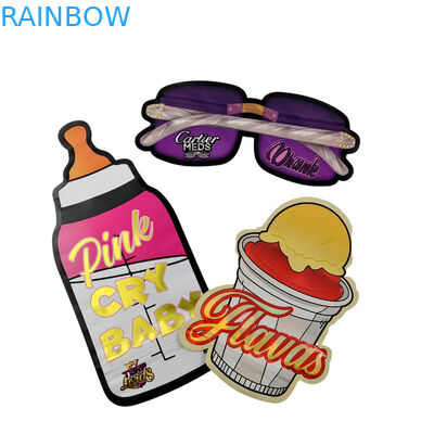 3.5g Embalaje personalizado y Impresión de logotipo especial de forma única Impreso en el interior Holográfico Corte a presión Bolsa Mylar