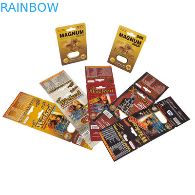 Venta caliente de pastillas de rinoceronte sello de miel de aluminio puro papel laminado bolsas de botella 3D efecto de la tarjeta de visualización de la caja de embalaje