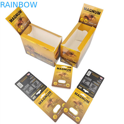 Impresión a medida Venta caliente Mejora de las píldoras de rinoceronte Embalaje para hombres Papel de exhibición de stock Caja de papel Tarjetas