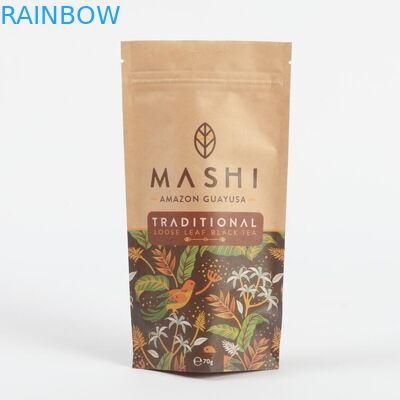 Papel Kraft biodegradable a medida Bolsas de embalaje con cerradura por cremallera para té y café en polvo