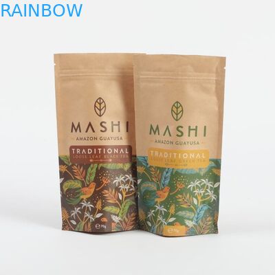 Papel Kraft biodegradable a medida Bolsas de embalaje con cerradura por cremallera para té y café en polvo