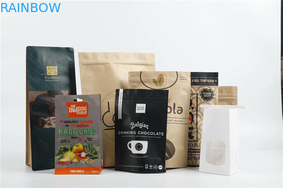 Bolsas de embalaje de papel kraft impreso Bolsas de café de fondo plano con válvula de desgasificación