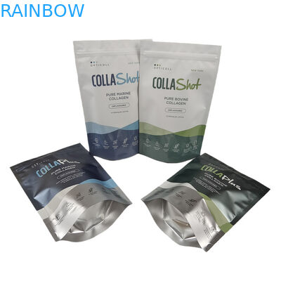 Logotipo personalizado Bolsas de Mylar de pie con papel de aluminio UV de punto Bolsas de Mylar resealables para polvo de proteína