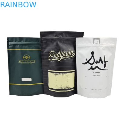 250g 500g Bolsas de granos de café de pie impresas a medida Envasado con cremallera mate / brillante sellado por calor Para el café