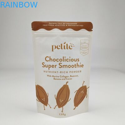 Muestra gratuita Bolsa de papel de cerradura reciclable Bolsas de papel Kraft personalizadas Bolsas de té con cerradura Blanco Bolso de pie