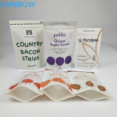 Envase en pie de venta al por mayor Envase personalizado de bolso de papel kraft de color blanco en bolsas de bolso para frutos secos para alimentos Envase de bocadillos