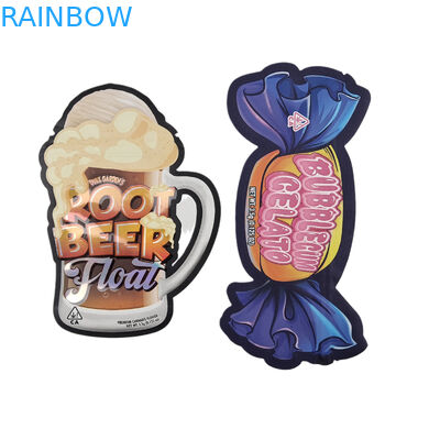 Diseño de plástico personalizado Embalaje de forma especial Impreso con holograma de papel de aluminio Caramelo de prueba de niños Bolsas de corte a presión Mylar