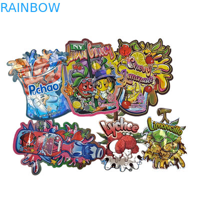 Bolsas de impresión digital personalizadas Embalaje Bolsas de corte a presión de papel holográfico de forma especial de plástico Ziplock Mylar 3.5g