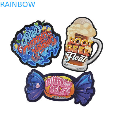 Impresión personalizada con toque suave Holographic Die Cut Irregular Forma especial de plástico con cremallera Bolsa de embalaje de alimentos Mylar