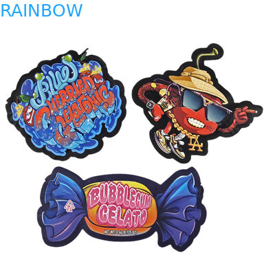 Logotipo personalizado de color mate Bolsa de plástico en forma de rebloqueable a prueba de olor de corte por die Ziplock 3.5 bolsas de Mylar para dulces