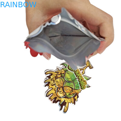 Bolsas Mylar de forma con logotipo personalizado Impreso Holográfico Irregular Ziplock Proof Olor 3.5g 7g 14g 28g Bolsas de bocadillos