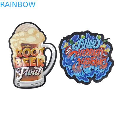 Embalaje de forma irregular Diseño personalizado con papel holográfico ziplock 3.5g a prueba de olor bolsas Mylar de corte a presión