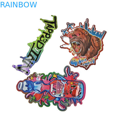 Embalaje de forma irregular Diseño personalizado con papel holográfico ziplock 3.5g a prueba de olor bolsas Mylar de corte a presión