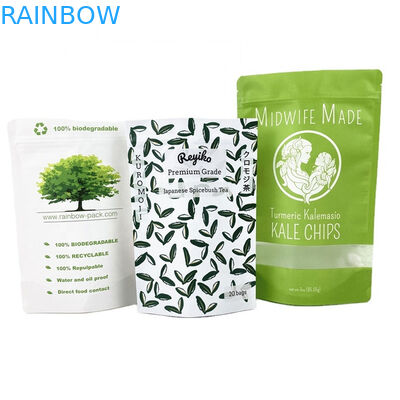 Logotipo personalizado Bolsas de papel kraft biodegradable 100% para alimentos en polvo Nueces comestibles Embalaje Bolsa de té delgada vacía