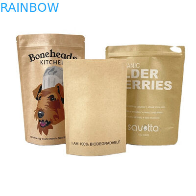 Bolsa de embalaje biodegradable a prueba de olor con ventana Bolsas de papel kraft blanco para té galletas pasteles nueces comestibles polvo mascota F