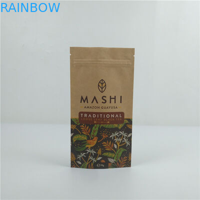 Bolsa de pie con cremallera, sello térmico impresa bolsa de papel Kraft biodegradable para alimentos