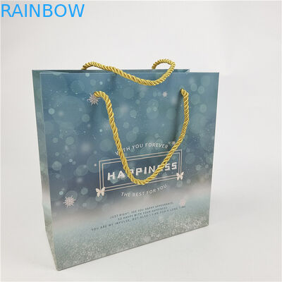 Más vendido Reciclables Logotipo respetuoso con el medio ambiente Bolsa de papel de compras impresa Embalaje Blanco 110 gramos Reutilizable