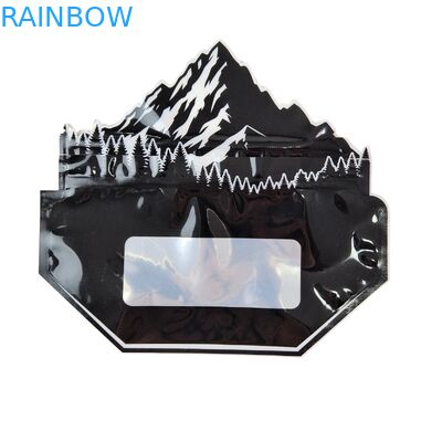 Dentro de bolsas de Mylar impresas para hierbas, tabaco, comestibles, gomitas, galletas, embalaje, bolsas de plástico brillantes termosellables de forma especial