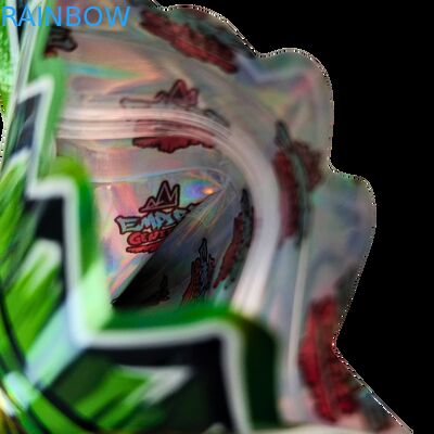 Dentro de bolsas de Mylar impresas para hierbas, tabaco, comestibles, gomitas, galletas, embalaje, bolsas de plástico brillantes termosellables de forma especial