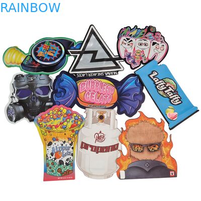 Embalaje de arco iris Bolsas Mylar de corte a medida Forma especial 3.5g 7g 14g 28g Bolsa de flores de plástico comestible a prueba de olor para niños
