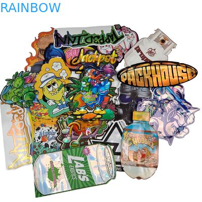Embalaje de arco iris Bolsas Mylar de corte a medida Forma especial 3.5g 7g 14g 28g Bolsa de flores de plástico comestible a prueba de olor para niños