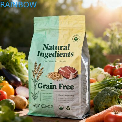 Envasado de alimentos biodegradables personalizados para piensos, bolsas Mylar, bolsa con escudete lateral, bolsa con cremallera para alimentos para mascotas, perros y gatos, con válvula