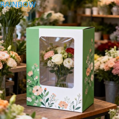 Caja de regalo de papel portátil personalizada con ventanas transparentes, caja de regalo para fiestas, caja de papel para galletas, donas, cajas de papel con asa