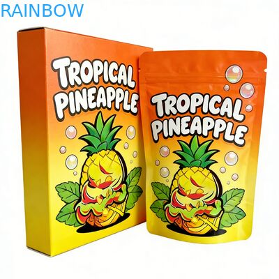 Custom 3.5 Mylar Bag Come With Display Box For Flower Candy Cookie Gummy Packaging Child Resistant 3.5g 7g 14g Die Cut Mylar Bag