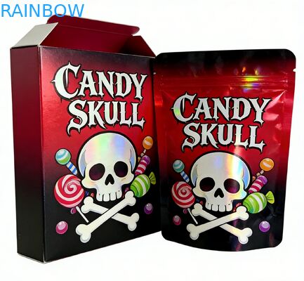 Custom 3.5 Mylar Bag Come With Display Box For Flower Candy Cookie Gummy Packaging Child Resistant 3.5g 7g 14g Die Cut Mylar Bag