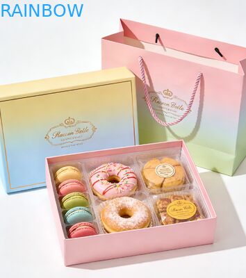 Premium Food Grade Base plegable y caja de tapa para pastel Sushi Macaron postres Panadería caja de regalos con bolsa de papel
