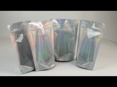 Bolsas de color holográfico a prueba de olor re-cerrables Bolsas de papel de aluminio con ventana transparente Bolsa plana con cierre de cremallera para