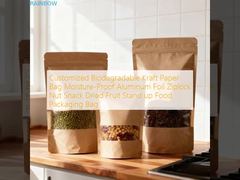 Bolsa de papel Kraft biodegradable personalizada a prueba de humedad con cremallera y papel de aluminio para frutos secos, snacks y alimentos deshidratados, bolsa de pie para envasado de alimentos