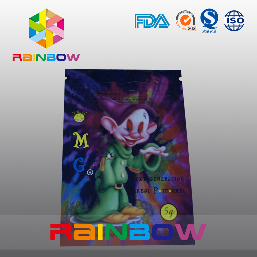 bolso de empaquetado del incienso herbario lateral del sello de 5g OMG tres con la cremallera