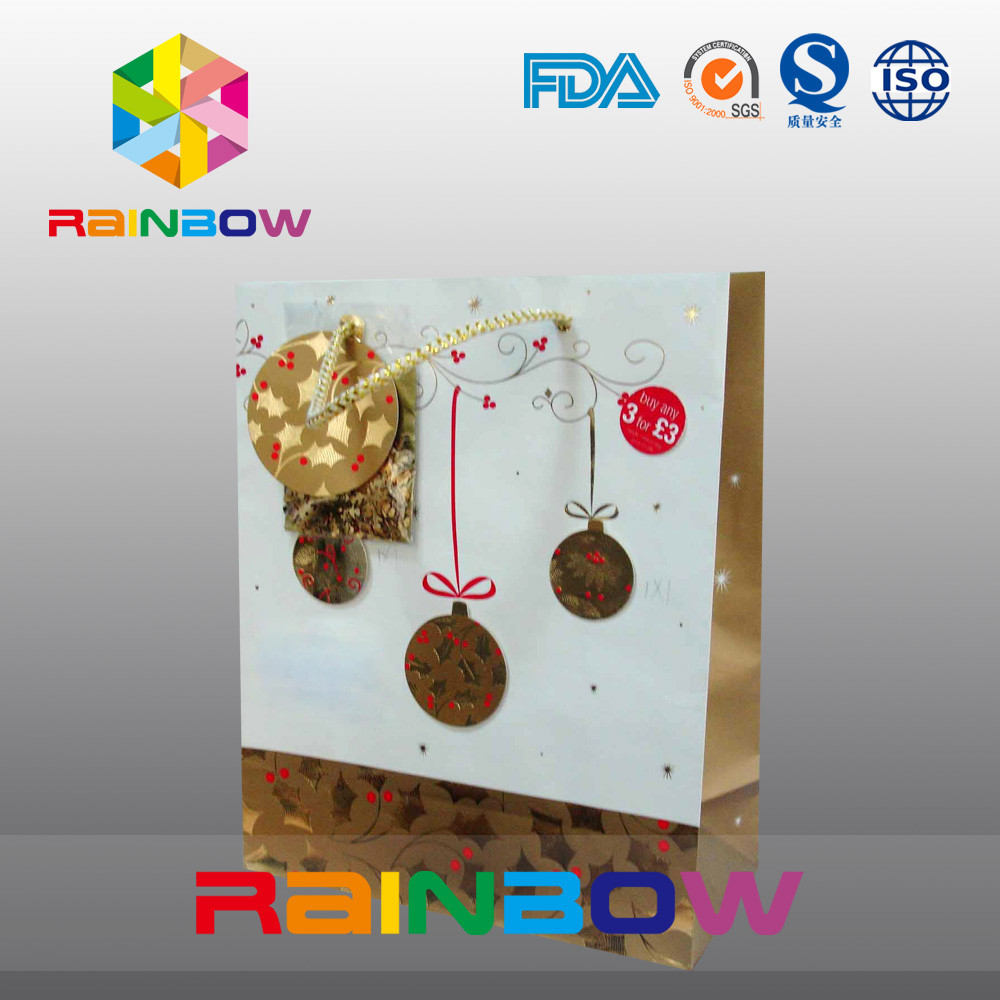 Bolsa de papel modificada para requisitos particulares impresa lujo de la parte inferior plana con el lazo para el regalo