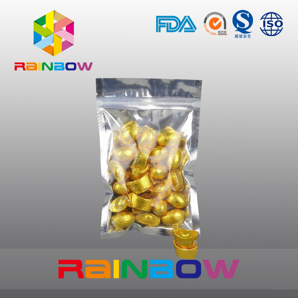 bolsos del bocado 100g que empaquetan la hoja delantera de la parte posterior de Transprent con la cremallera