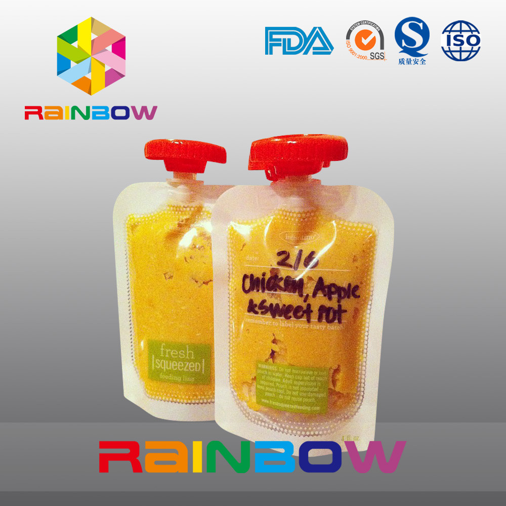 Cree la categoría alimenticia para requisitos particulares se levantan la bolsa con el canalón para los alimentos para niños