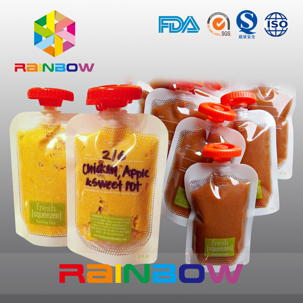 Bolsa derecha del canalón del uno mismo claro para el atasco/el jugo, bolso reutilizable de Packging de la comida para el bebé del niño