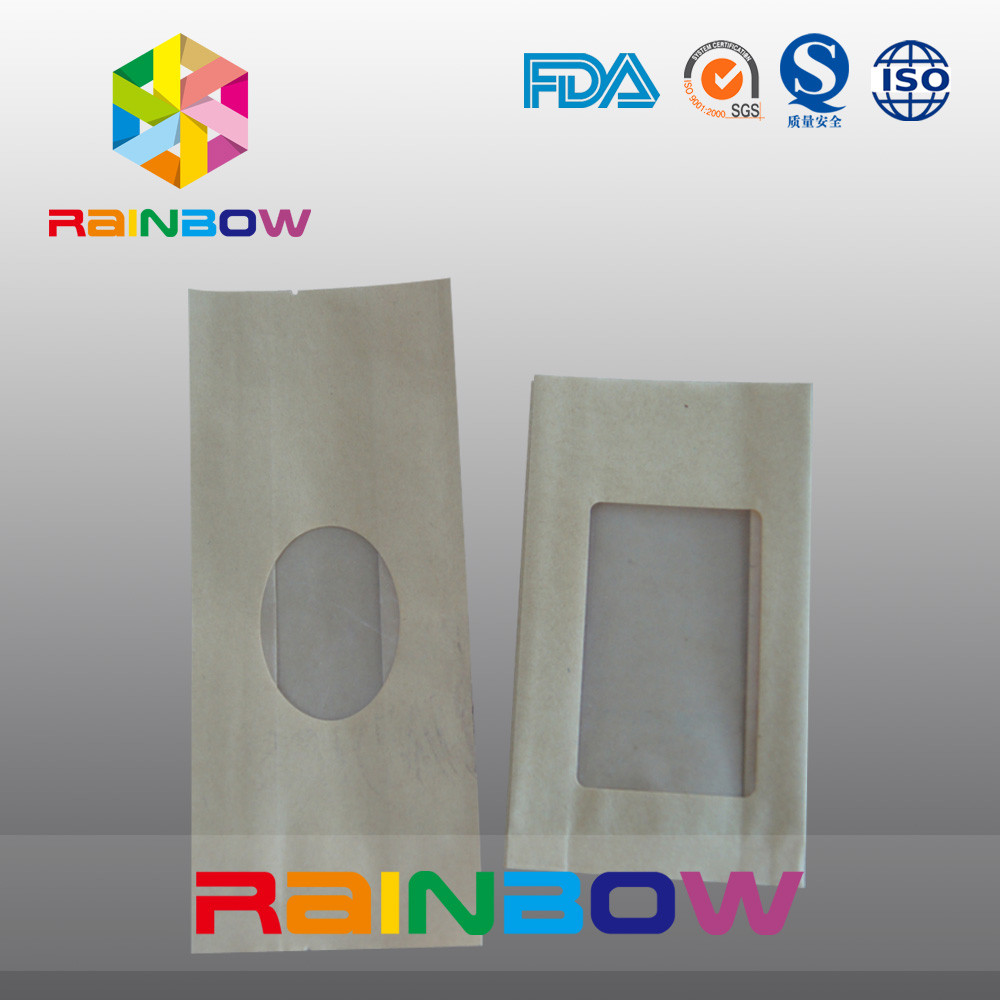 Bolsa de papel de Kraft del escudete para el caramelo/la categoría alimenticia seca que empaquetan con la ventana clara