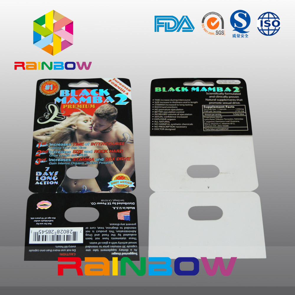 Tarjeta de papel de empaquetado modificada para requisitos particulares de la tarjeta de papel de la ampolla para las píldoras sexuales