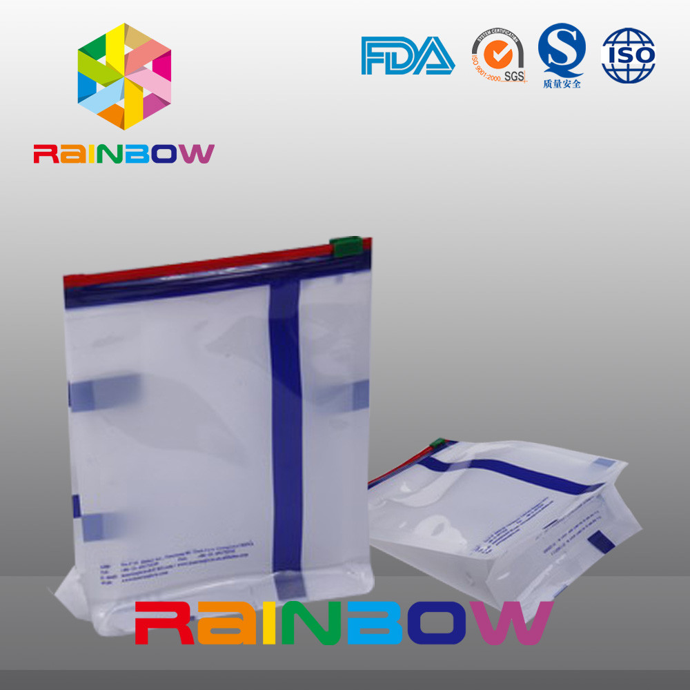 Bolsa blanca del escudete de la parte inferior plana del sello de Qual del tamaño de encargo con el Ziplock de la diapositiva para el acondicionamiento de los alimentos